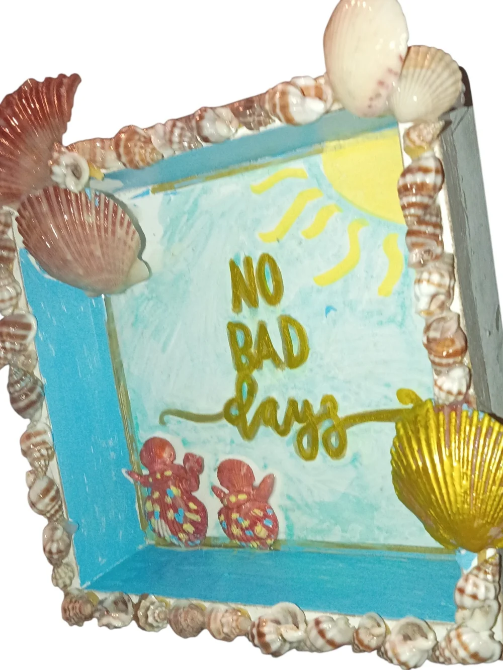 Seaside Shell Shadow Box - Blue and Gold 